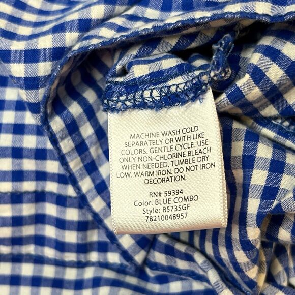 White Stag Womens Large Christmas Gingham Button Down Roll Tab Shirt Embroidered - Picture 12 of 13